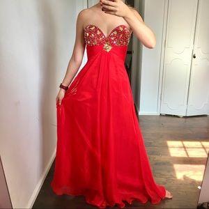 Alyce Paris | Red Jeweled strapless Formal Dress